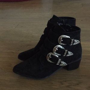Black booties with buckles